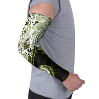 Monstera Plumeria Flowers Olive Green Arm Sleeves Polynesian Pattern