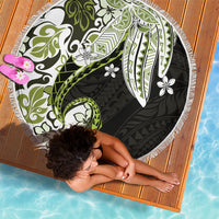 Monstera Plumeria Flowers Olive Green Beach Blanket Polynesian Pattern