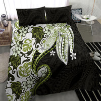 Monstera Plumeria Flowers Olive Green Bedding Set Polynesian Pattern
