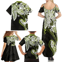 Monstera Plumeria Flowers Olive Green Family Matching Summer Maxi Dress and Hawaiian Shirt Polynesian Pattern LT01 - Polynesian Pride