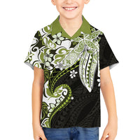 Monstera Plumeria Flowers Olive Green Family Matching Summer Maxi Dress and Hawaiian Shirt Polynesian Pattern LT01 Son's Shirt Green - Polynesian Pride