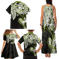 Monstera Plumeria Flowers Olive Green Family Matching Tank Maxi Dress and Hawaiian Shirt Polynesian Pattern LT01 - Polynesian Pride