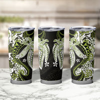 Monstera Plumeria Flowers Olive Green Tumbler Cup Polynesian Pattern