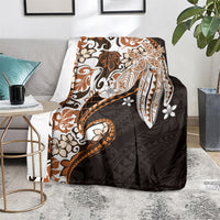Monstera Plumeria Flowers Orange Blanket Polynesian Pattern