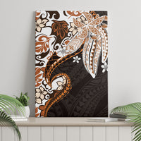 Monstera Plumeria Flowers Orange Canvas Wall Art Polynesian Pattern