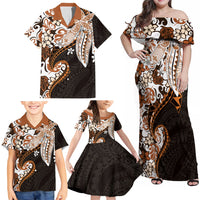 Monstera Plumeria Flowers Orange Family Matching Off Shoulder Maxi Dress and Hawaiian Shirt Polynesian Pattern LT01 - Polynesian Pride