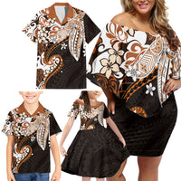Monstera Plumeria Flowers Orange Family Matching Off Shoulder Short Dress and Hawaiian Shirt Polynesian Pattern LT01 - Polynesian Pride