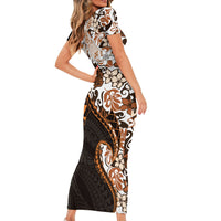 Monstera Plumeria Flowers Orange Family Matching Short Sleeve Bodycon Dress and Hawaiian Shirt Polynesian Pattern LT01 - Polynesian Pride