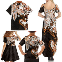 Monstera Plumeria Flowers Orange Family Matching Summer Maxi Dress and Hawaiian Shirt Polynesian Pattern LT01 - Polynesian Pride