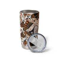 Monstera Plumeria Flowers Orange Tumbler Cup Polynesian Pattern