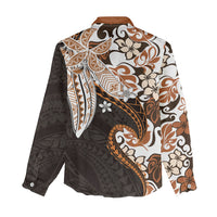 Monstera Plumeria Flowers Orange Women Casual Shirt Polynesian Pattern