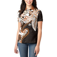 Monstera Plumeria Flowers Orange Women Polo Shirt Polynesian Pattern