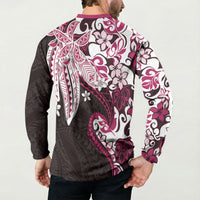 Monstera Plumeria Flowers Pink Button Sweatshirt Polynesian Pattern