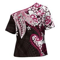 Monstera Plumeria Flowers Pink Cross Shoulder Shirt Polynesian Pattern