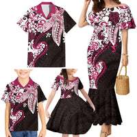 Monstera Plumeria Flowers Pink Family Matching Mermaid Dress and Hawaiian Shirt Polynesian Pattern LT01 - Polynesian Pride