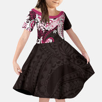 Monstera Plumeria Flowers Pink Family Matching Off Shoulder Short Dress and Hawaiian Shirt Polynesian Pattern LT01 Daughter's Dress Pink - Polynesian Pride