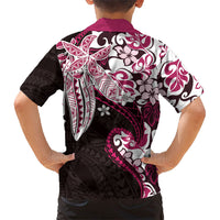 Monstera Plumeria Flowers Pink Family Matching Short Sleeve Bodycon Dress and Hawaiian Shirt Polynesian Pattern LT01 - Polynesian Pride