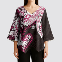 Monstera Plumeria Flowers Pink Kimono Sleeve Blouse Polynesian Pattern