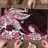 Monstera Plumeria Flowers Pink Puzzle Polynesian Pattern