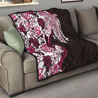 Monstera Plumeria Flowers Pink Quilt Polynesian Pattern