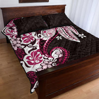 Monstera Plumeria Flowers Pink Quilt Bed Set Polynesian Pattern
