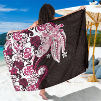 Monstera Plumeria Flowers Pink Sarong Polynesian Pattern