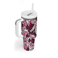 Monstera Plumeria Flowers Pink Tumbler With Handle Polynesian Pattern