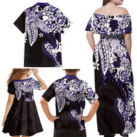 Monstera Plumeria Flowers Purple Family Matching Off Shoulder Maxi Dress and Hawaiian Shirt Polynesian Pattern LT01 - Polynesian Pride
