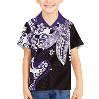 Monstera Plumeria Flowers Purple Family Matching Off Shoulder Maxi Dress and Hawaiian Shirt Polynesian Pattern LT01 Son's Shirt Purple - Polynesian Pride
