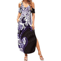 Monstera Plumeria Flowers Purple Family Matching Summer Maxi Dress and Hawaiian Shirt Polynesian Pattern LT01 Mom's Dress Purple - Polynesian Pride