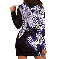 Monstera Plumeria Flowers Purple Hoodie Dress Polynesian Pattern