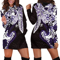 Monstera Plumeria Flowers Purple Hoodie Dress Polynesian Pattern