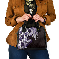 Monstera Plumeria Flowers Purple Shoulder Handbag Polynesian Pattern