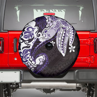 Monstera Plumeria Flowers Purple Spare Tire Cover Polynesian Pattern