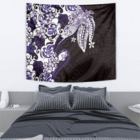 Monstera Plumeria Flowers Purple Tapestry Polynesian Pattern
