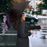 Monstera Plumeria Flowers Purple Umbrella Polynesian Pattern
