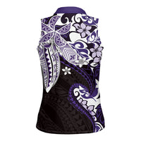 Monstera Plumeria Flowers Purple Women Sleeveless Polo Shirt Polynesian Pattern