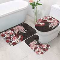 Monstera Plumeria Flowers Red Bathroom Set Polynesian Pattern