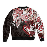 Monstera Plumeria Flowers Red Bomber Jacket Polynesian Pattern