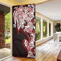 Monstera Plumeria Flowers Red Door Cover Polynesian Pattern