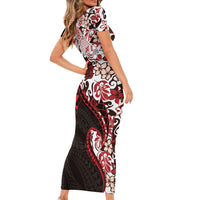 Monstera Plumeria Flowers Red Family Matching Short Sleeve Bodycon Dress and Hawaiian Shirt Polynesian Pattern LT01 - Polynesian Pride