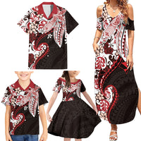 Monstera Plumeria Flowers Red Family Matching Summer Maxi Dress and Hawaiian Shirt Polynesian Pattern LT01 - Polynesian Pride