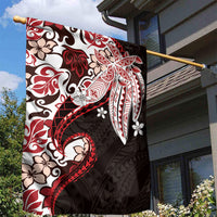 Monstera Plumeria Flowers Red Garden Flag Polynesian Pattern