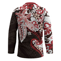Monstera Plumeria Flowers Red Hockey Jersey Polynesian Pattern