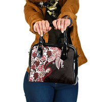 Monstera Plumeria Flowers Red Shoulder Handbag Polynesian Pattern