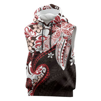 Monstera Plumeria Flowers Red Sleeveless Hoodie Polynesian Pattern