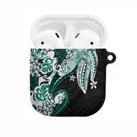 Monstera Plumeria Flowers Teal AirPods Case Polynesian Pattern