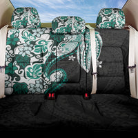 Monstera Plumeria Flowers Teal Back Car Seat Cover Polynesian Pattern
