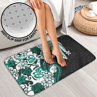 Monstera Plumeria Flowers Teal Bathroom Set Polynesian Pattern