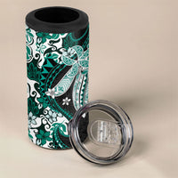 Monstera Plumeria Flowers Teal 4 in 1 Can Cooler Tumbler Polynesian Pattern